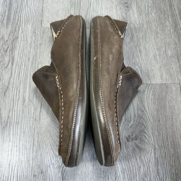 Olukai Men Olukai Moloa Brown Leather Slip On Shoes Men’s Size 9 M Casual Comfort Slippers